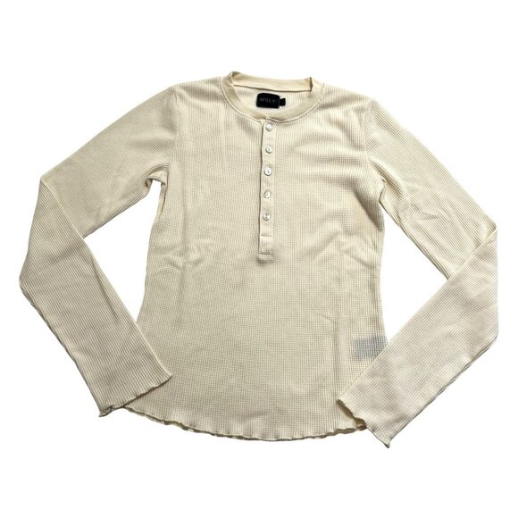 WSLY Rivington Ribbed Henley Top in Cream - Picture 1 of 5